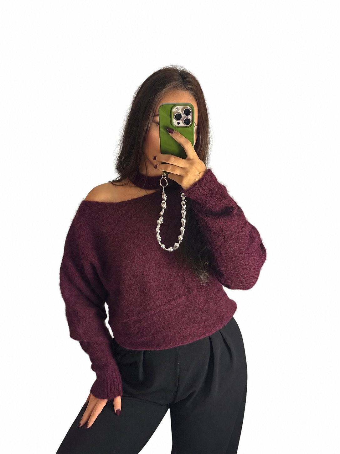 Lilly one shoulder trui Bordeaux