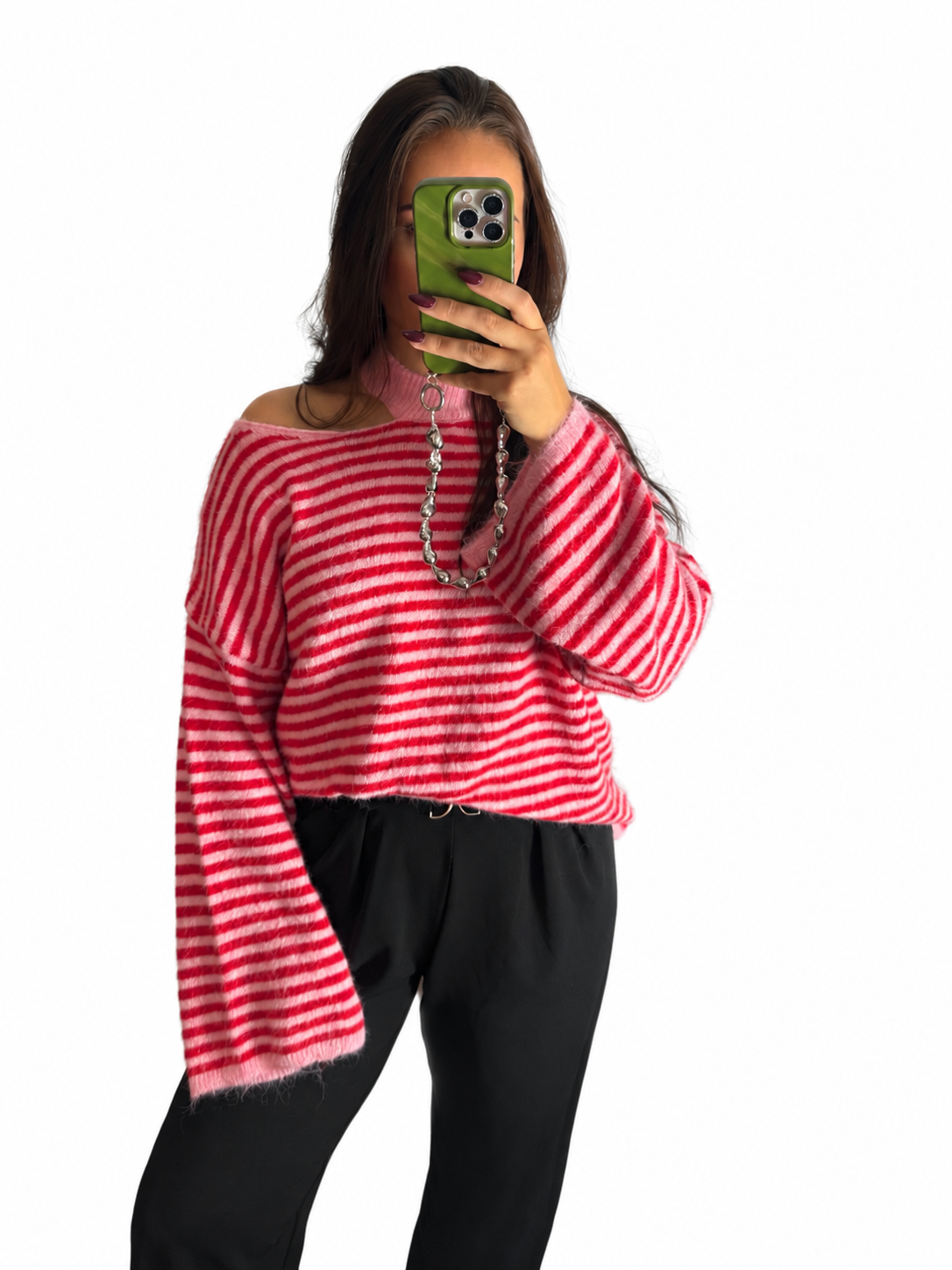 Veerle one shoulder trui roze/rood