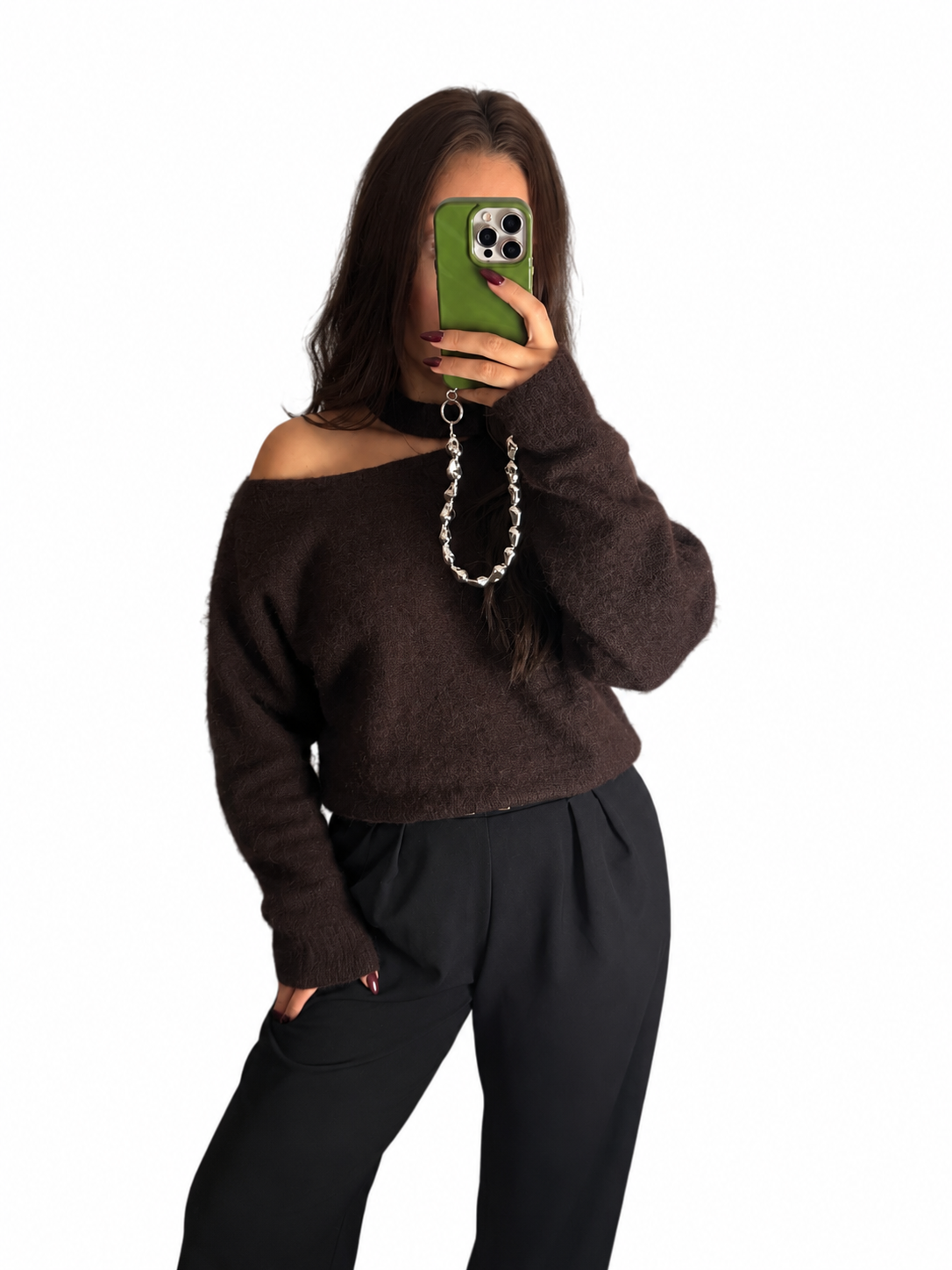 Lilly one shoulder trui bruin